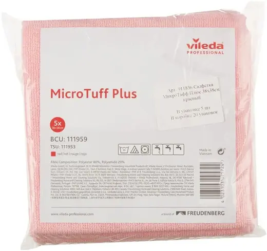 Vileda Professional Micro Tuff Plus салфетка из микрофибры (5 салфеток) красная
