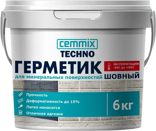 Cemmix Techno герметик акриловый для минеральных поверхностей шовный (6 кг) серый