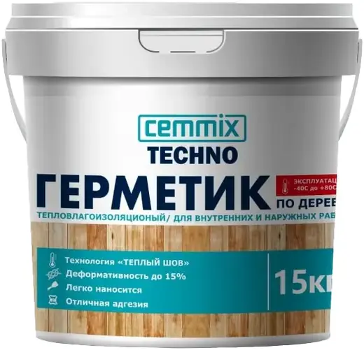 Cemmix Techno Теплый Шов герметик акриловый для дерева (15 кг) белый