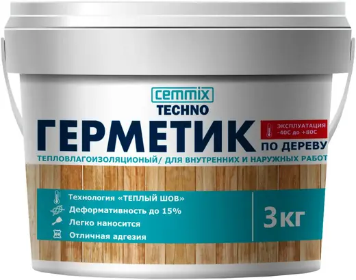 Cemmix Techno Теплый Шов герметик акриловый для дерева (3 кг) белый
