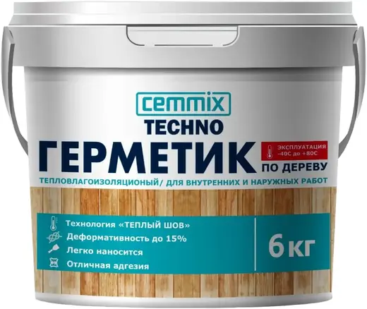 Cemmix Techno Теплый Шов герметик акриловый для дерева (6 кг) белый