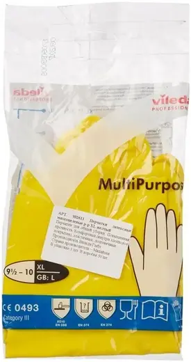 Vileda Professional Multi Purpose перчатки резиновые латексные хлопковое напыление (XL) желтые