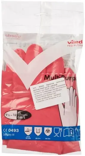 Vileda Professional Multi Purpose перчатки резиновые латексные хлопковое напыление (XL) красные