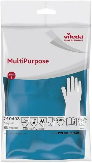 Vileda Professional Multi Purpose перчатки резиновые латексные хлопковое напыление (S) синие