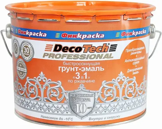 Decotech Professional грунт-эмаль 3 в 1 по ржавчине быстросохнущая (10 кг) белая