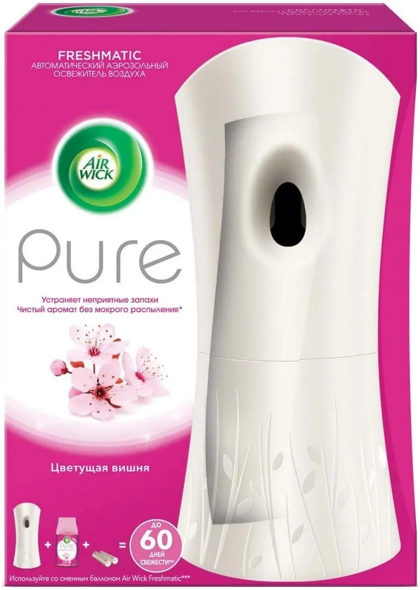 Air Wick Freshmatic Air Wick Pure Цветущая Вишня автоматический аэрозольный освежитель  воздуха с баллоном (250 мл (1 диспенсер + 1 сменный баллон + 2 — купить Аир  Вик Фрешматик Аир Вик Пюр